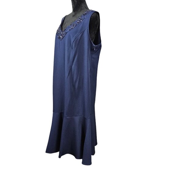 Maya Brooke Two-Piece Sleeveless And Crop Navy Blue Sequins Jacket Dress - Picture 4 of 16